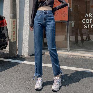 Drawstring Straight Leg Cropped Jeans