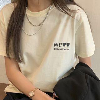Short-sleeve Lettering Print T-shirt Almond - One Size