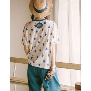 Tree Pattern Ringer T-shirt