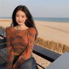 Floral Cropped Sweater Brown - One Size