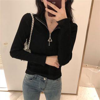 Mock Neck Zip Front Top