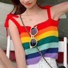 Tie-shoulder Rainbow Striped Cropped Knit Top As Shown In Figure - One Size