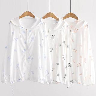 Cow Print Hooded Zip-up Jacket