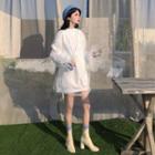 Bell-sleeve Mesh-overlay Pullover White - One Size