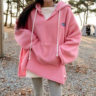V-neck Oversized Fleece Hoodie