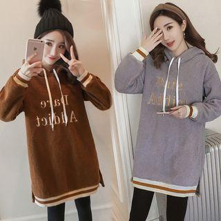 Lettering Embroidered Mini Hoodie Dress