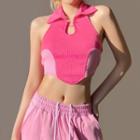 Halter-neck Two Tone Crop Top