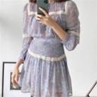 Paisley Set: Lace-trim Chiffon Blouse + Miniskirt