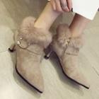Buckled Furry High-heel Ankle Boots