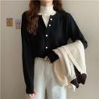 Mock Two-piece Turtleneck Button-up Sweater