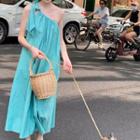 Asymmetrical One-shoulder Shirred A-line Dress