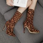 Leopard Pint Pointy-toe High-heel Short Boots