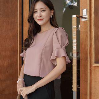 Pintuck-sleeve Lace-trim Blouse