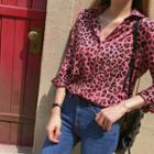 Textured Leopard Shirt Pink - One Size