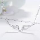 925 Sterling Silver Rhinestone Wing Pendant Necklace