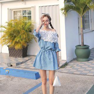 Lace Neckline Drawcord Tunic