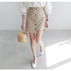 Asymmetric-hem Metallic-button Linen Mini Skirt