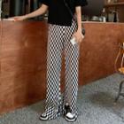 Checkered Slit Straight-leg Pants