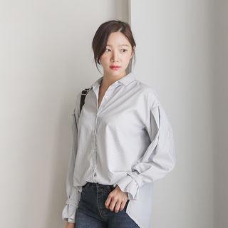 Bishop-sleeve Striped Shirt (l~xxl)