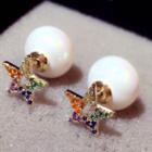 Star Rhinestone Faux Pearl Earring 1 Pair - Gold - One Size