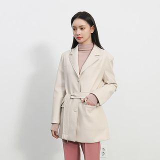 Faux-leather Loose-fit Jacket With Belt