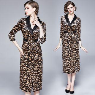 Leopard 3/4-sleeve Midi Sheath Dress