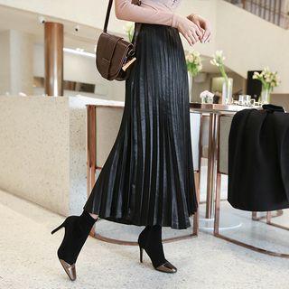Accordion-pleat Maxi Satin Skirt