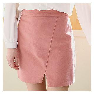 Band-waist Slit-front Pencil Skirt