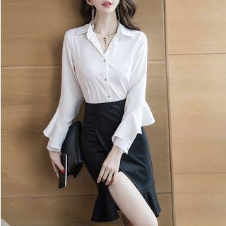 Set: Long-sleeve Shirt + Mini Sheath Skirt