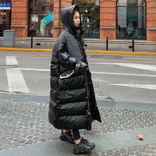 Hooded Plaid Panel Padded Zip Jacket