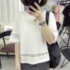 Eyelet Lace Trim Elbow-sleeve T-shirt