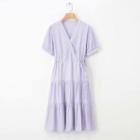 V-neck Short-sleeve Tiered Midi A-line Dress