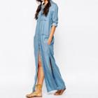 Long-sleeve Side-slit Maxi Shirtdress