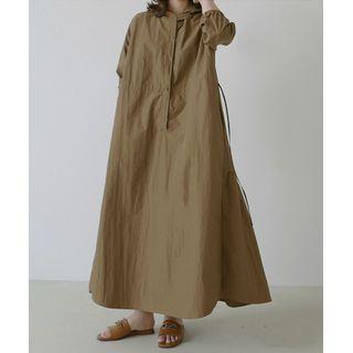 Plain Hooded Drawstring-waist Maxi A-line Dress