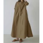 Plain Hooded Drawstring-waist Maxi A-line Dress