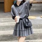 Short-sleeve Polo Shirt / A-line Layered Skirt