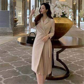 Pleated-hem Button-waist Wrap Dress