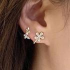 Rhinestone Flower & Butterfly Earring 1 Pair - 925 Silver - One Size