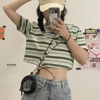 Short-sleeve Panel Striped T-shirt