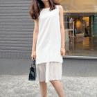 Mock Two-piece Dress White - One Size