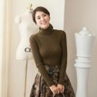 Turtle-neck Rib-knit Top