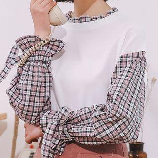 Color-block Ruffled Long-sleeve Top