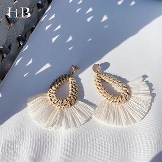 Straw Hoop Tasseled Drop Earring 1 Pair - As Shown In Figure - One Size