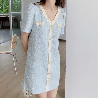 Short-sleeve Tweed A-line Dress