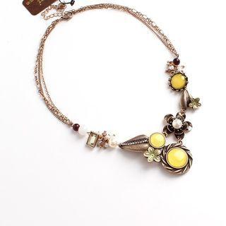 Flower Rhinestone Necklace 1 Pc - Yellow - One Size