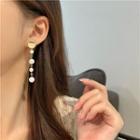 Faux Pearl Dangle Earring 1 Pair - Ear Studs - White & Gold - One Size
