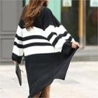 Open-front Color-block Long Cardigan Black - One Size
