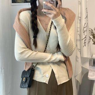 V-neck Plain Ribbed Slim Fit Knit Top