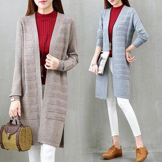 Long-sleeve Slit-side Long Cardigan