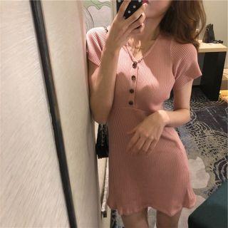Short-sleeve Henley Knit Mini Dress
